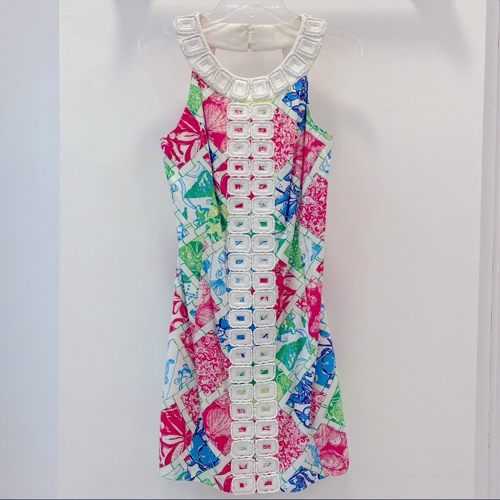 Lilly Pulitzer Jubilee Hollywood Squares Beaded Dress Patchwork Pattern